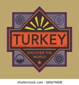 Stamp or vintage emblem with text Turkey, Discover the World, vector illustration