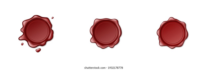 Stamp wax seal icons set on white background. Realistic empty red sealing wax for stamps labels and documents security defense. Vector illustration