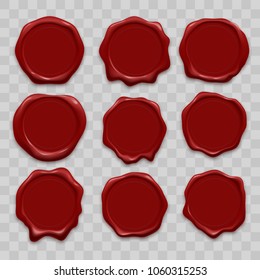 Stamp wax seal vector icons set of red sealing wax old realistic stamps labels on transparent background - Shutterstock ID 1060315253
