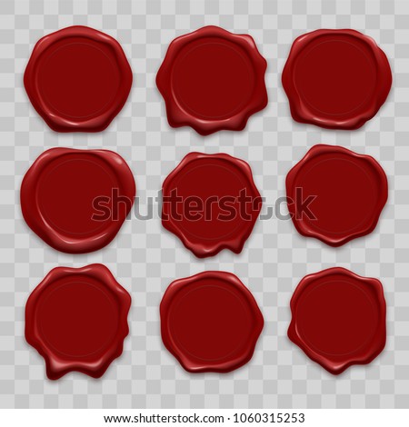 Stamp wax seal vector icons set of red sealing wax old realistic stamps labels on transparent background 商業照片 © 
