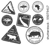 stamp, wild africa, vector set