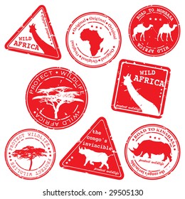 stamp, wild africa, vector set