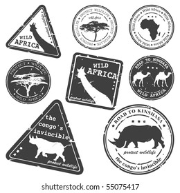 stamp, wild africa, vector set