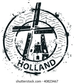 Stamp of windmill in Holland