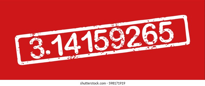 Stamp with word "3.14159265", grunge style, white text on red background