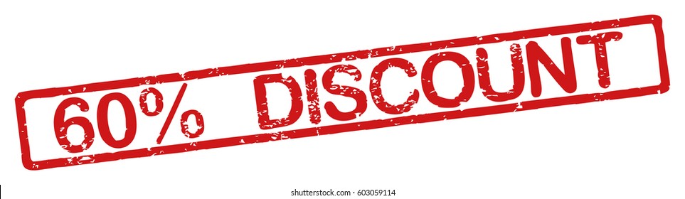 Stamp with word "60% discount", grunge style, on white background