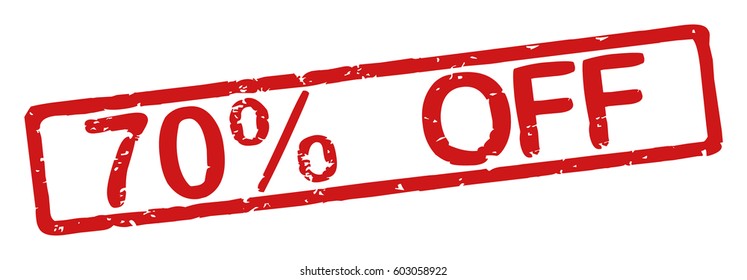 Stamp with word "70% off", grunge style, on white background