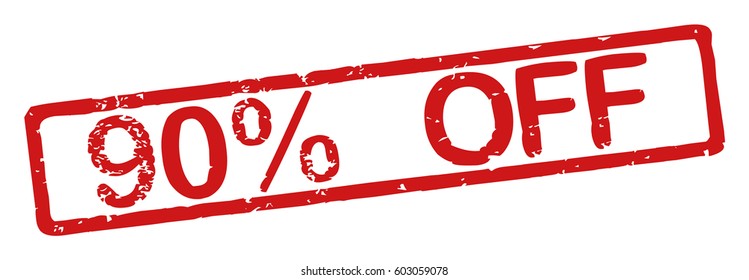 Stamp with word "90% off", grunge style, on white background