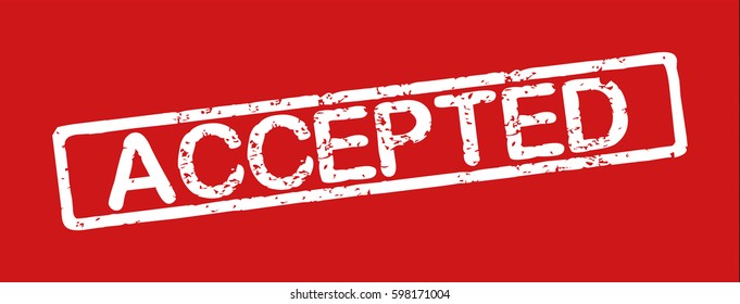 Stamp with word "accepted", grunge style, white text on red background