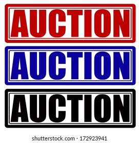 Stamp with word auction inside, vector illustration