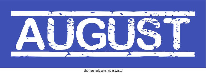 Stamp with word "august", grunge style, white text on blue indigo background