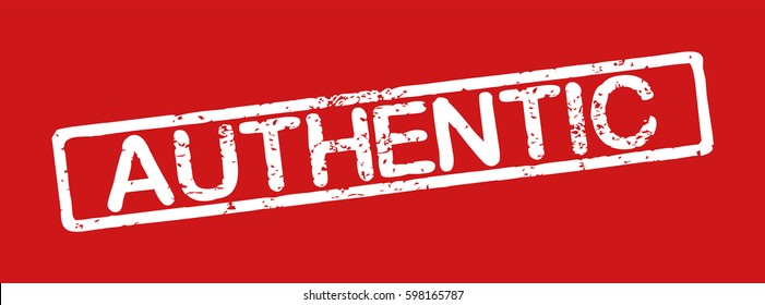 Stamp with word "authentic", grunge style, white text on red background