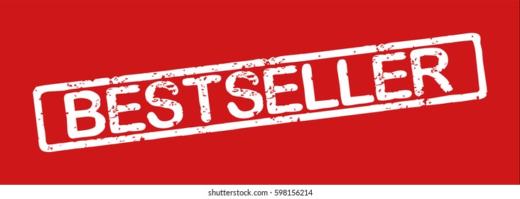 Stamp with word "bestseller", grunge style, white text on red background