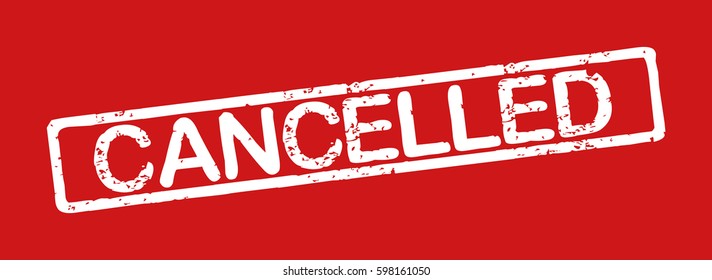 Stamp with word "cancelled", grunge style, white text on red background