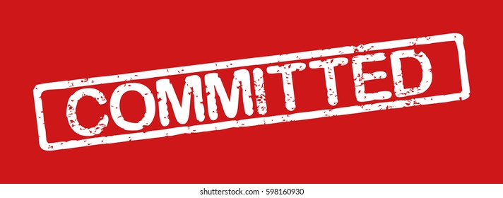 Stamp with word "committed", grunge style, white text on red background