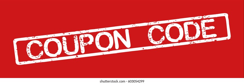 Stamp with word "coupon code", grunge style, white text on red background
