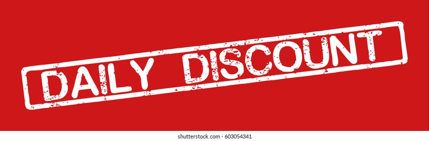 Stamp with word "daily discount", grunge style, white text on red background