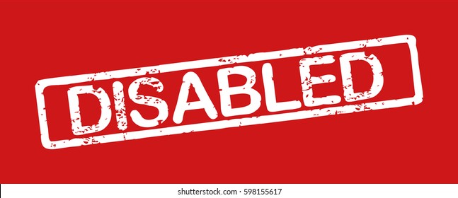 Stamp with word "disabled", grunge style, white text on red background