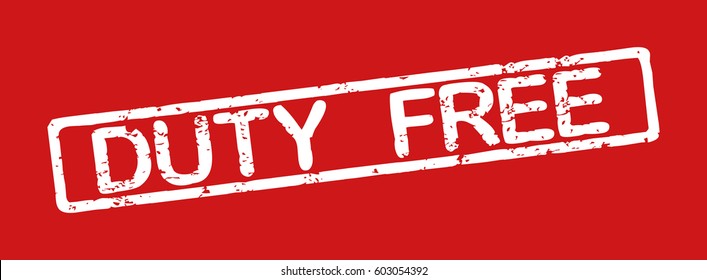 Stamp with word "duty free", grunge style, white text on red background