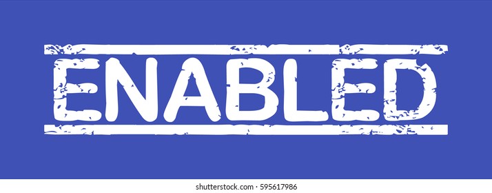 Stamp with word "enabled", grunge style, white text on blue indigo background