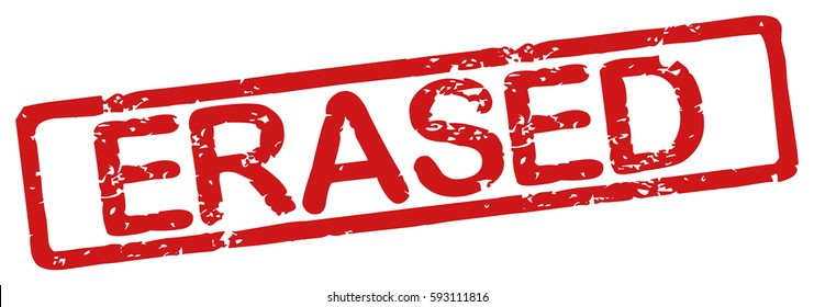 Stamp with word "erased", grunge style, on white background