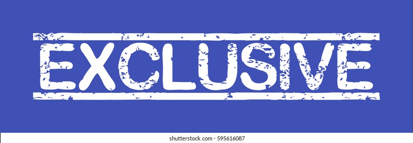 Stamp with word "exclusive", grunge style, white text on blue indigo background