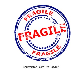 Stamp with word fragile inside, vector illustration