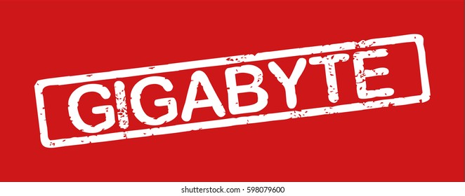 Stamp with word "gigabyte", grunge style, white text on red background