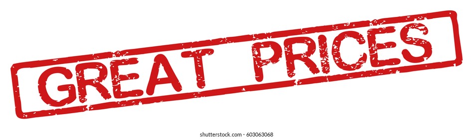 Stamp with word "great prices", grunge style, on white background