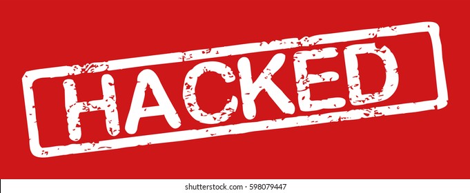 Stamp with word "hacked", grunge style, white text on red background
