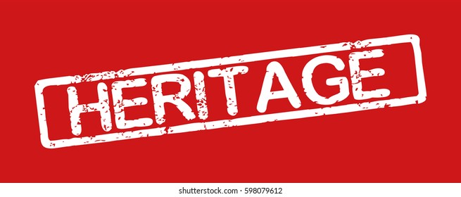 Stamp with word "heritage", grunge style, white text on red background