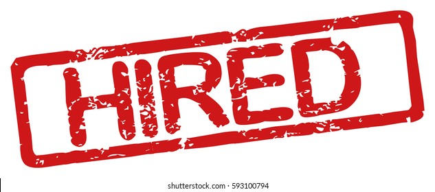 Stamp with word "hired", grunge style, on white background