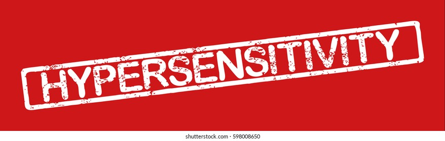 Stamp with word "hypersensitivity", grunge style, white text on red background
