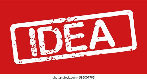 Stamp with word "idea", grunge style, white text on red background