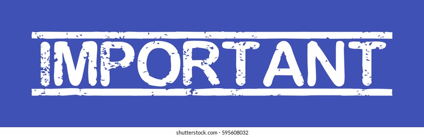 Stamp with word "important", grunge style, white text on blue indigo background