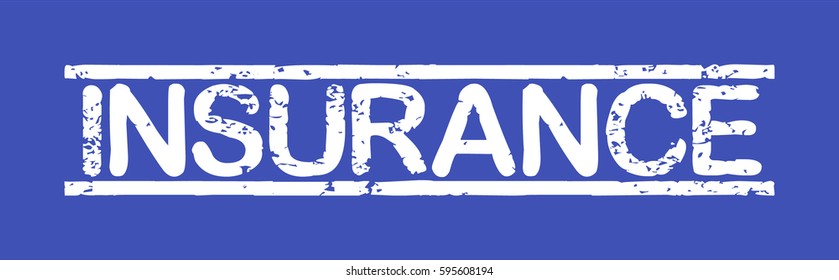 Stamp with word "insurance", grunge style, white text on blue indigo background