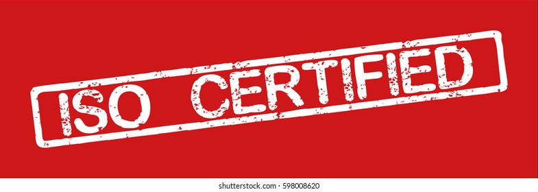 Stamp with word "iso certified", grunge style, white text on red background