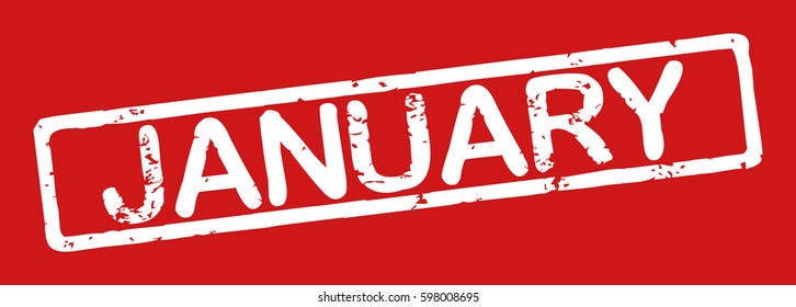 Stamp with word "january", grunge style, white text on red background