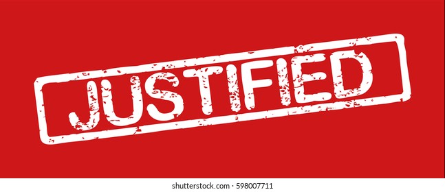 Stamp with word "justified", grunge style, white text on red background