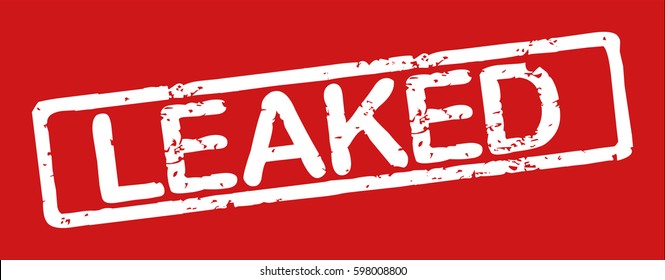 Stamp with word "leaked", grunge style, white text on red background