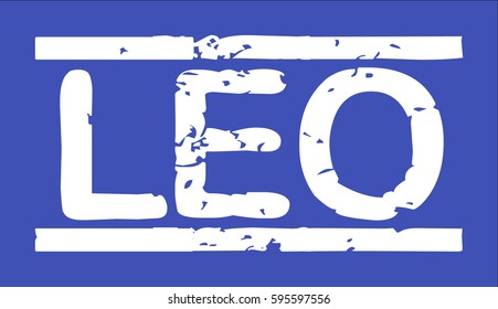 Stamp with word "leo", grunge style, white text on blue indigo background