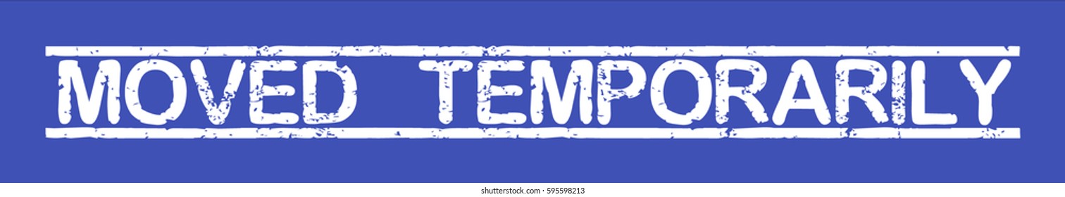 Stamp with word "moved temporarily", grunge style, white text on blue indigo background