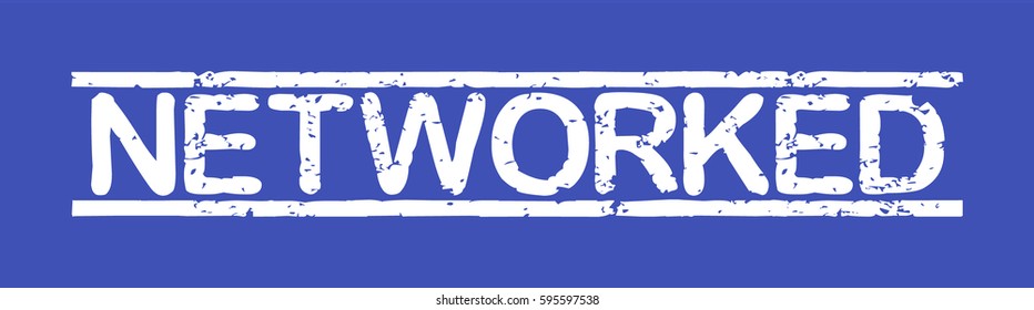 Stamp with word "networked", grunge style, white text on blue indigo background