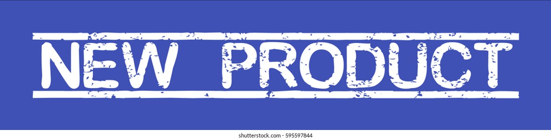 Stamp with word "new product", grunge style, white text on blue indigo background