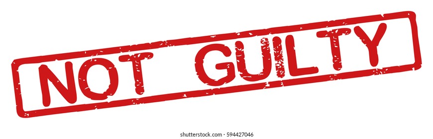 Stamp with word "not guilty", grunge style, on white background