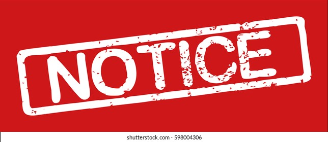 Stamp with word "notice", grunge style, white text on red background