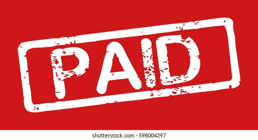 Stamp with word "paid", grunge style, white text on red background