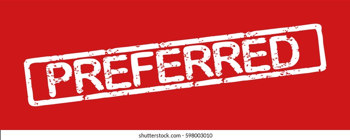 Stamp with word "preferred", grunge style, white text on red background