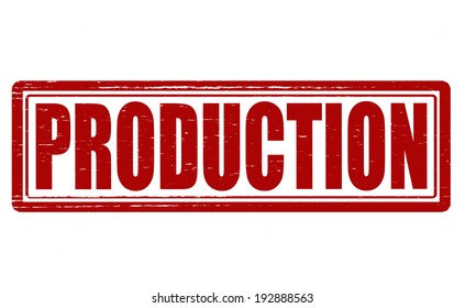 Stamp with word production inside, vector illustration