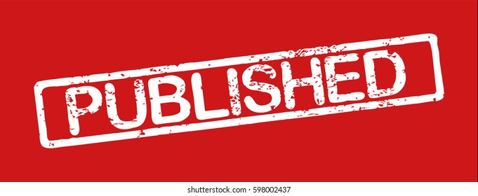 Stamp with word "published", grunge style, white text on red background